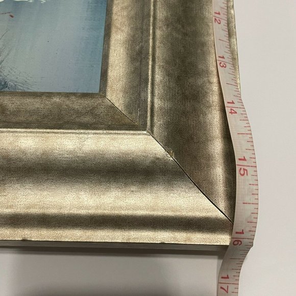 Sunset Seascape Beach Painting  20x16” Signed  Wood Framed Lighthouse Birds - Picture 9 of 10